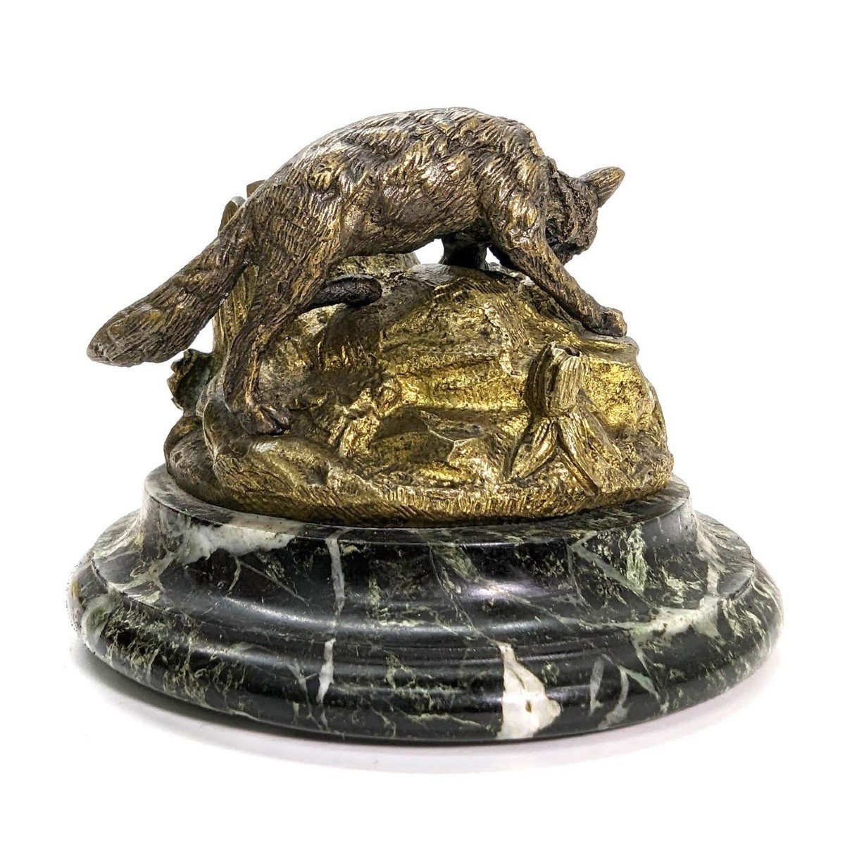 Animal Bronze Double Patina Rabbit And Fox Pyrogenic 19th Century-photo-2