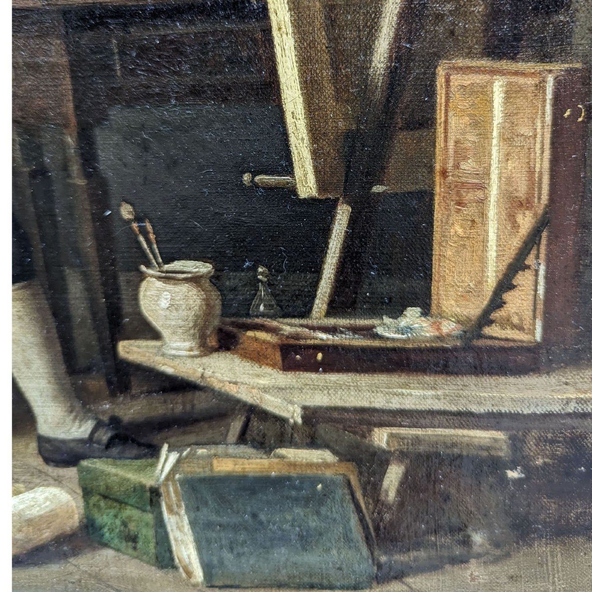 Oil On Canvas 19th Century Artist's Workshop Signed-photo-4