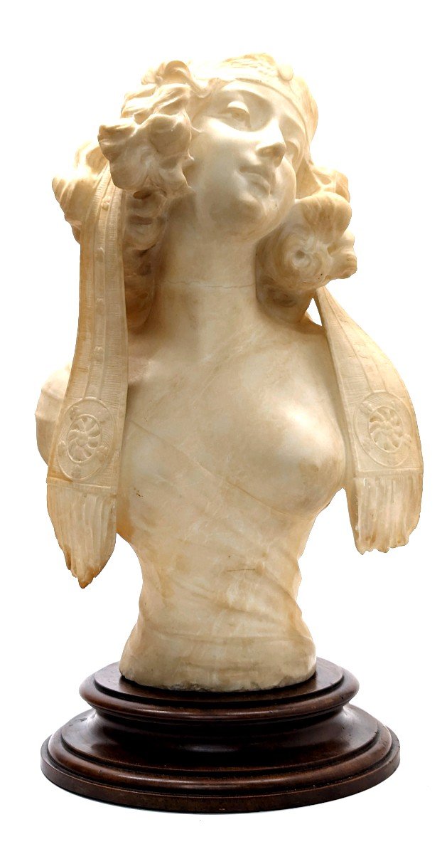 Buste De Jeune Femme Orientale Art Nouveau En Albâtre Vers 1900 