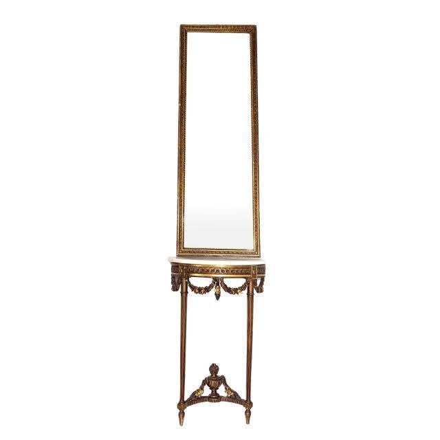 Louis XVI Style Golden Wood Console With Mirror 1900  -photo-3