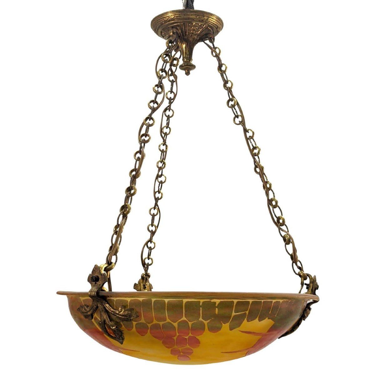 Ceiling Chandelier In Glass Paste French Glass Color Orange And Yellow  -photo-4