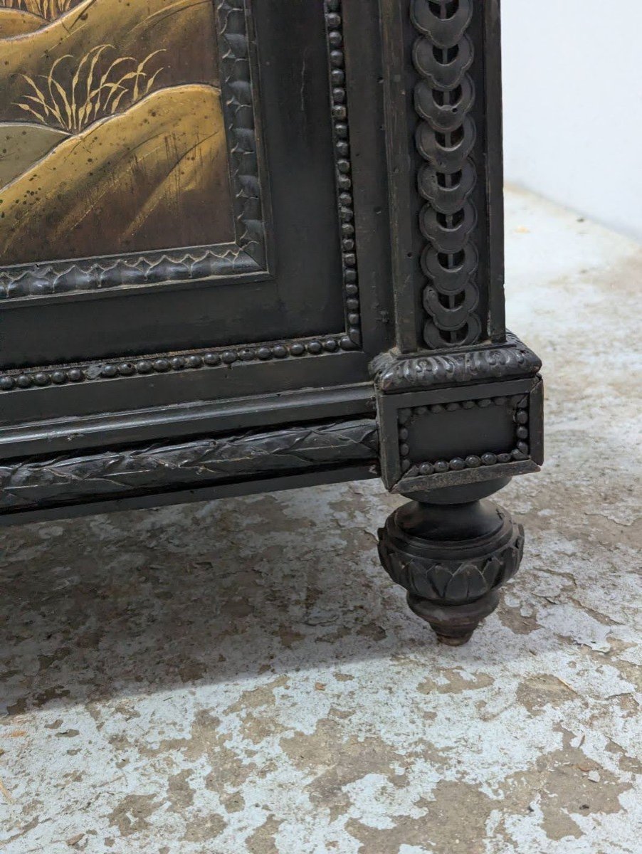 Napoleon III Bedside Table With Lacquer Panel Decoration And Japanese Inlays, Meiji Period. -photo-6