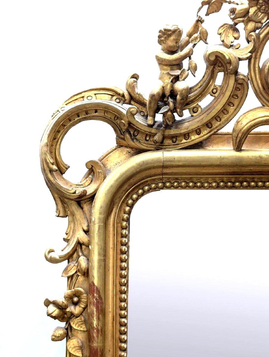 Napoleon III Mirror In Wood And Gilded Stucco With Putti Decor -photo-3