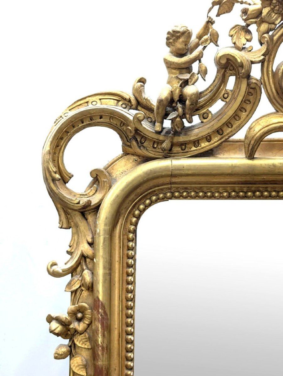 Napoleon III Mirror In Wood And Gilded Stucco With Putti Decor -photo-1