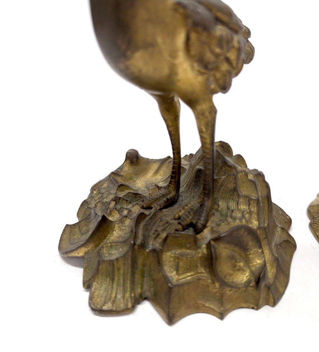 Pair Of 19th Century Gilt Bronze Ostrich Candlesticks  -photo-1