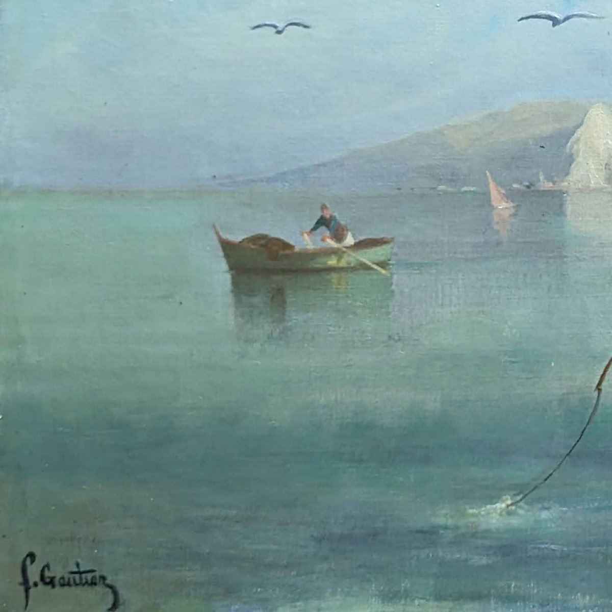 Marine "fishermen By The Sea" By François Gautier, Marseille Painter (1842-1917) -photo-1