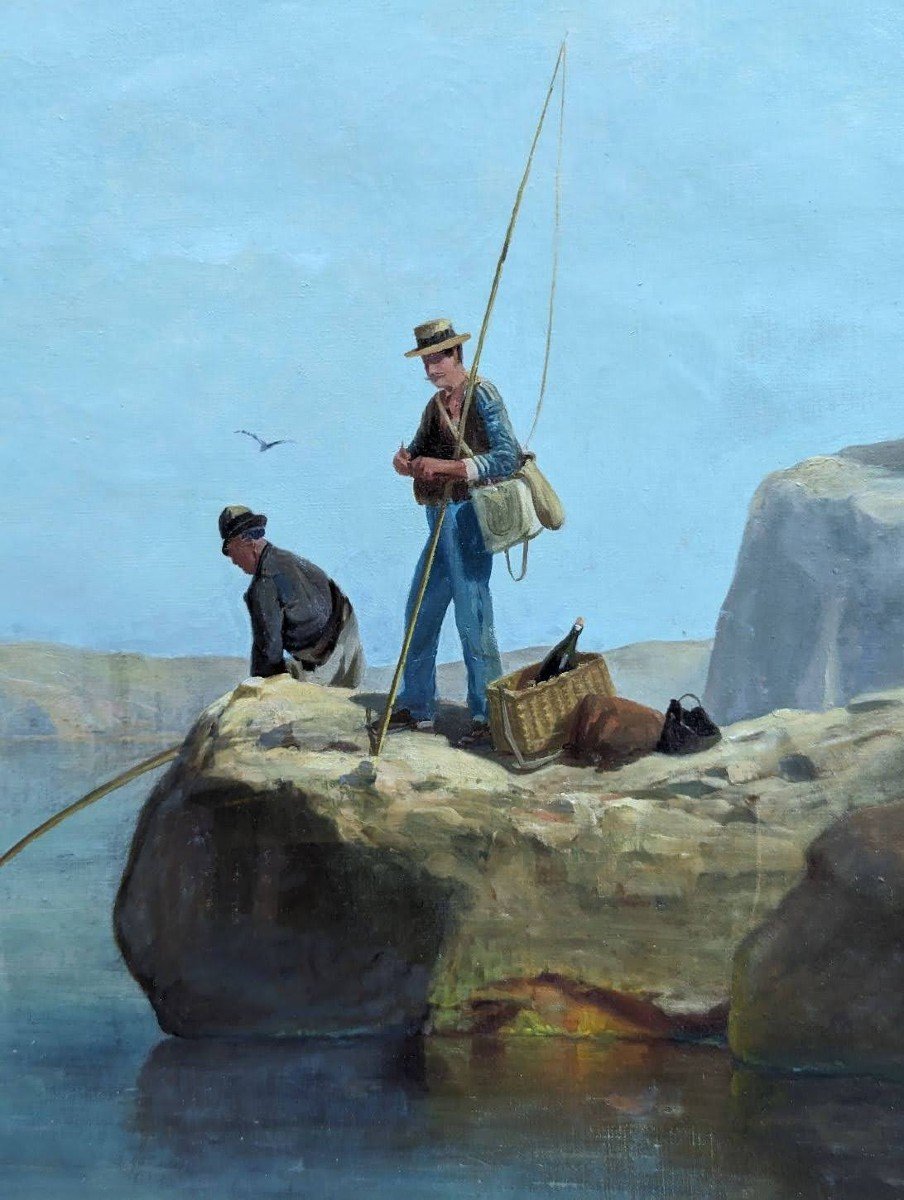 Marine "fishermen By The Sea" By François Gautier, Marseille Painter (1842-1917) -photo-3