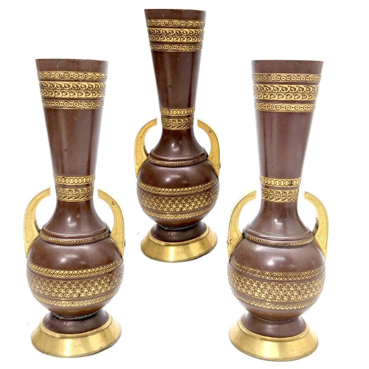 Series Of 3 Orientalist Soliflores In Patinated And Gilded Bronze From The Napoleon III Period  