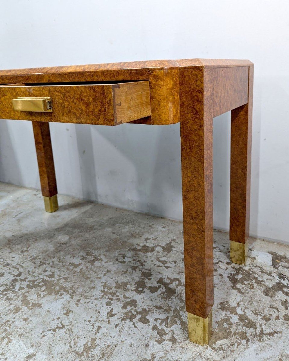 Art Deco Console Desk In Amboyna Burl With Brass Handles And Shoes -photo-2