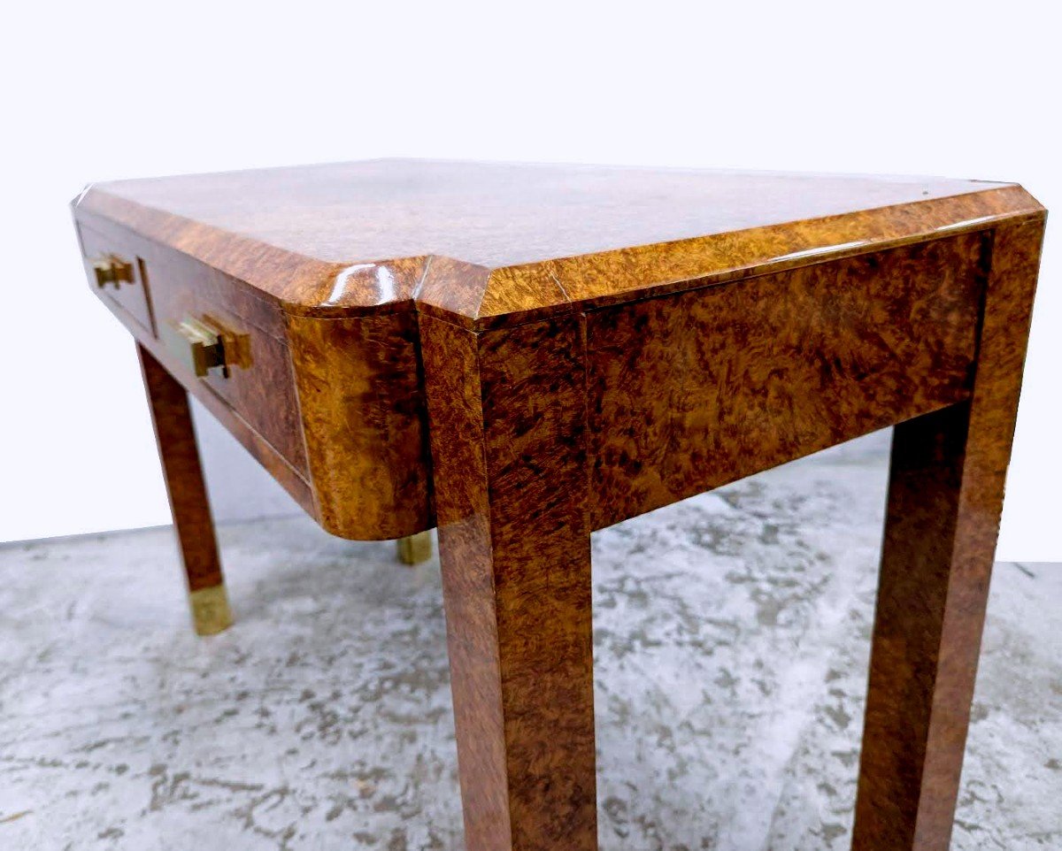 Art Deco Console Desk In Amboyna Burl With Brass Handles And Shoes -photo-4