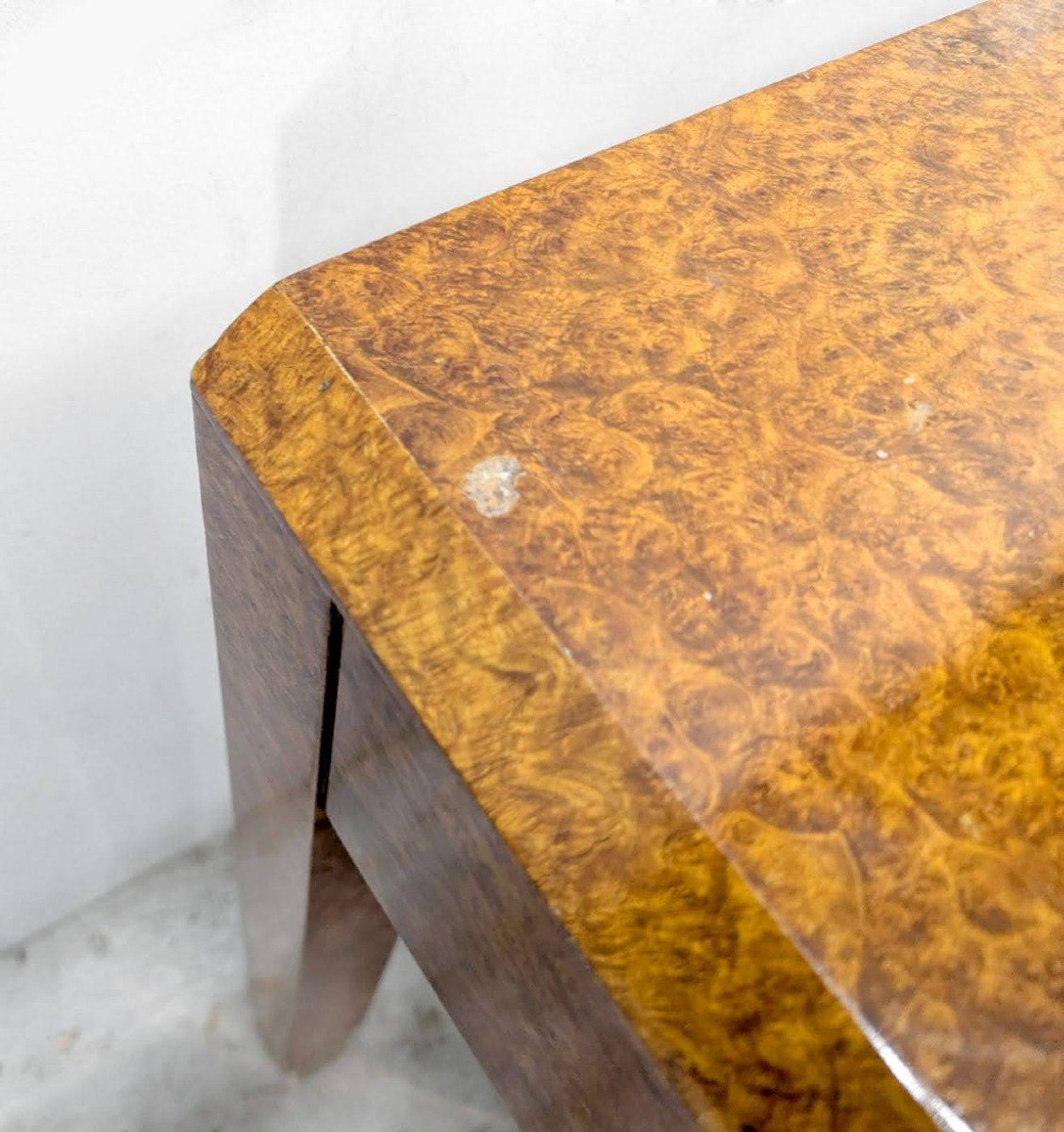 Art Deco Console Desk In Amboyna Burl With Brass Handles And Shoes -photo-5