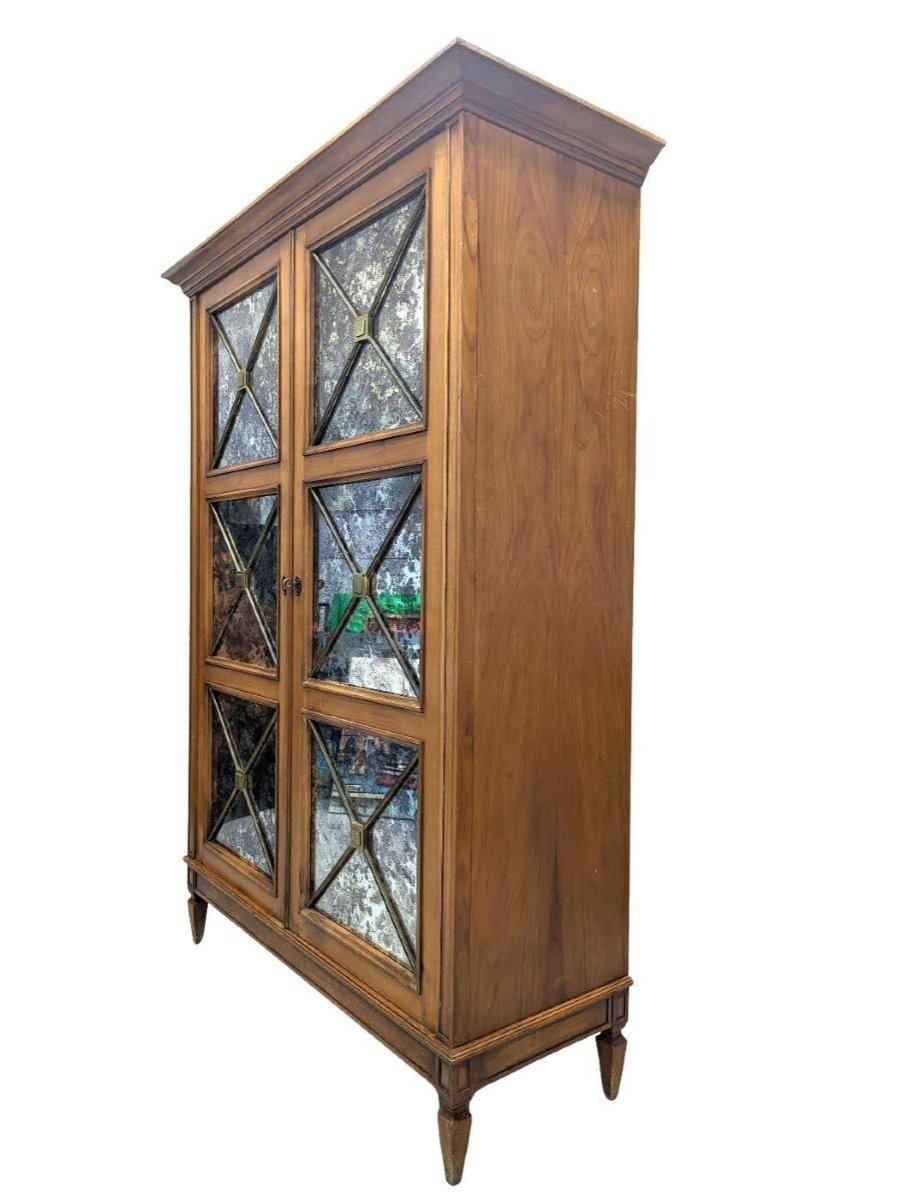 Armoire 1940 à Décor De Croisillons En Bronze Et Vitre églomisée  -photo-3