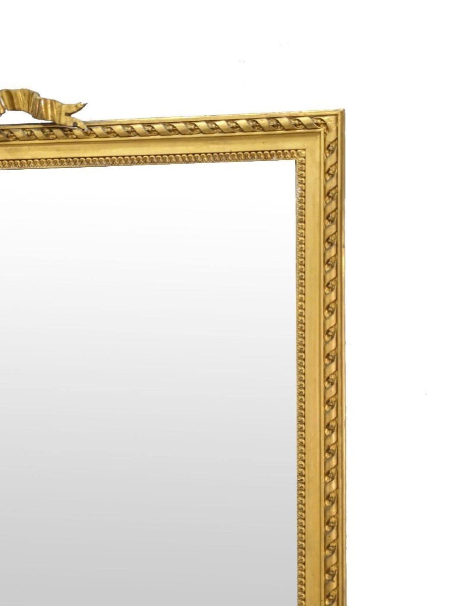 Grand Miroir En Bois Et Stuc Doré à l'Or De Style Louis XVI Glace Biseauté XIXème -photo-3