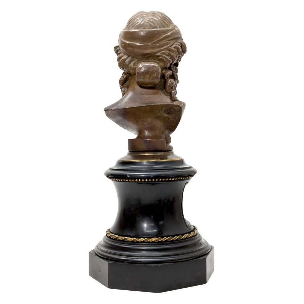 "tête De Personnage En Bronze à l'Antique Sur Socle De Marbre Noir, époque  XIXème  -photo-4