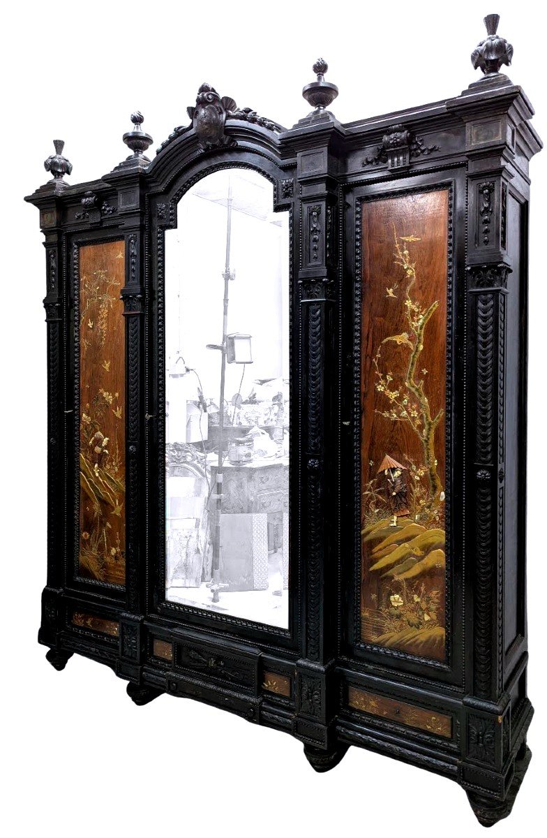  Napoleon III Cabinet With Lacquer Panel Decor And Japanese Inlays, Meiji Period-photo-2