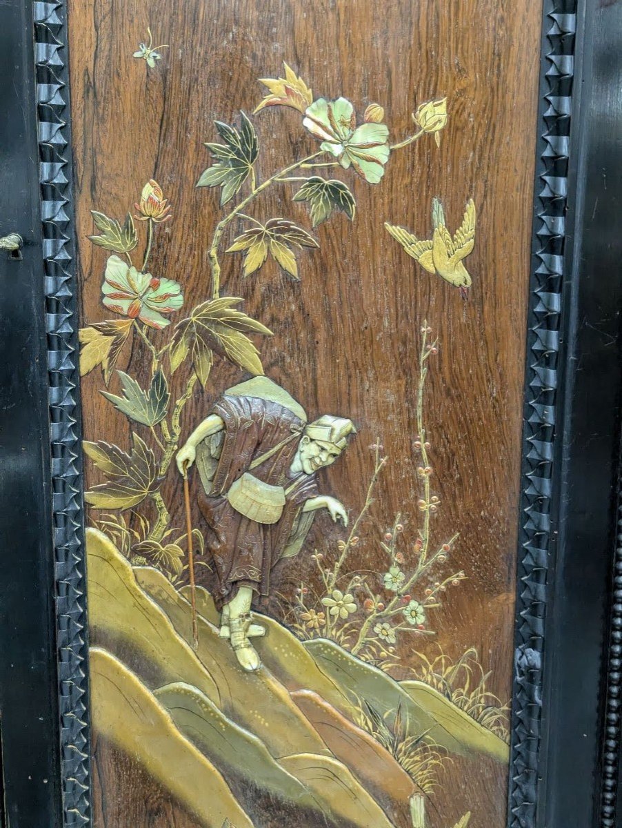  Napoleon III Cabinet With Lacquer Panel Decor And Japanese Inlays, Meiji Period-photo-4