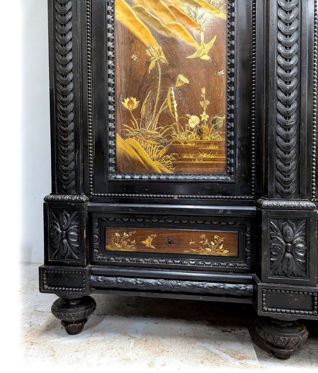  Napoleon III Cabinet With Lacquer Panel Decor And Japanese Inlays, Meiji Period-photo-5