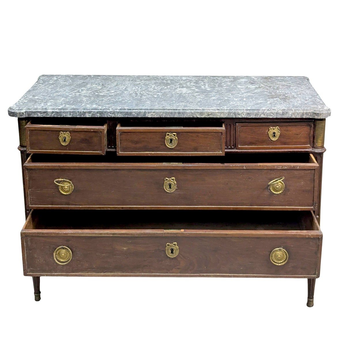 Louis XVI Mahogany Marble Top Chest Of Drawers, 18th Century  -photo-2