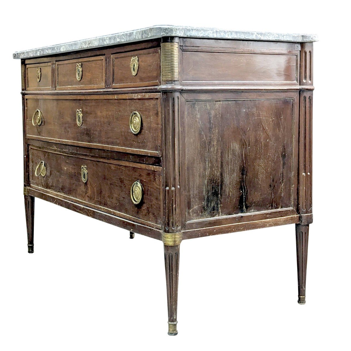 Louis XVI Mahogany Marble Top Chest Of Drawers, 18th Century  -photo-4