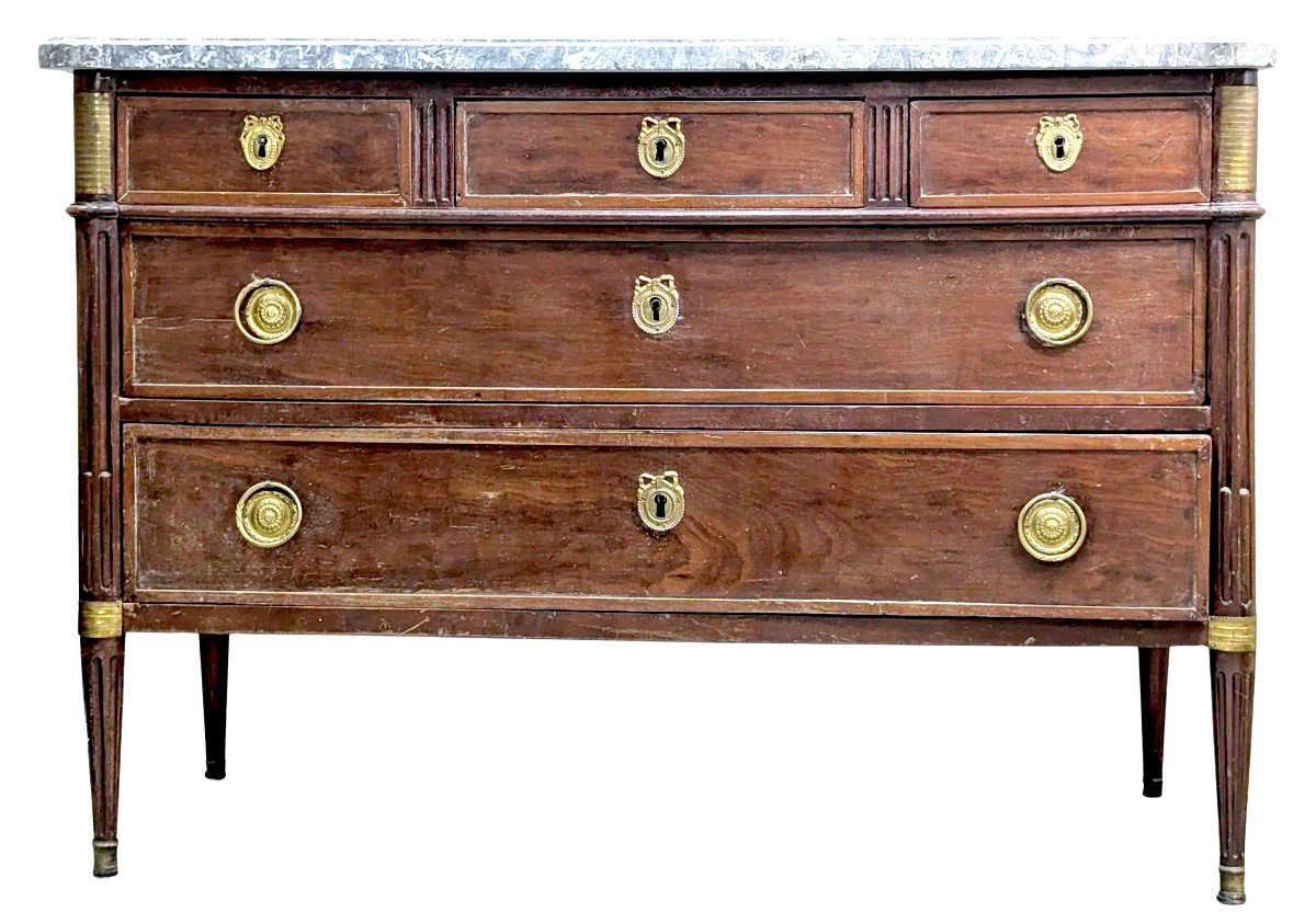 Louis XVI Mahogany Marble Top Chest Of Drawers, 18th Century  