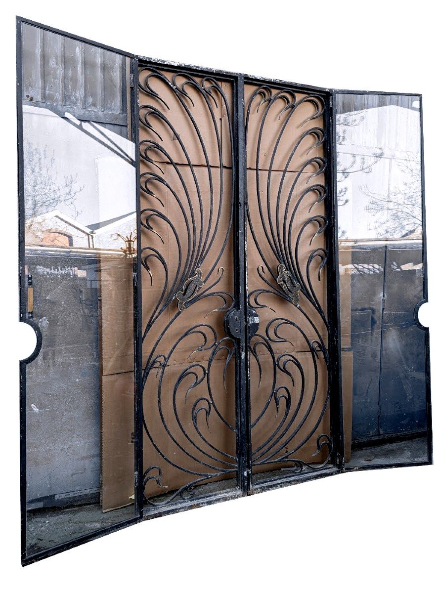 "grande Porte d'Entrée En Fer Forgé d'époque Art Nouveau -photo-2