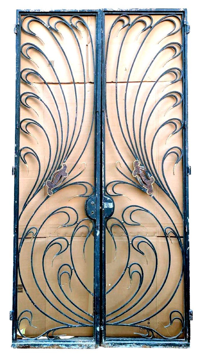 "grande Porte d'Entrée En Fer Forgé d'époque Art Nouveau 