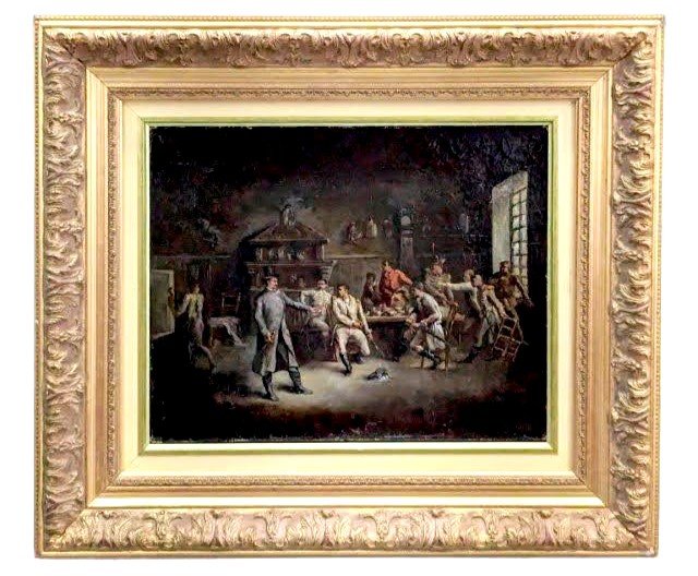 Genre Scene: "tavern Fight". 19th Century Painting. 