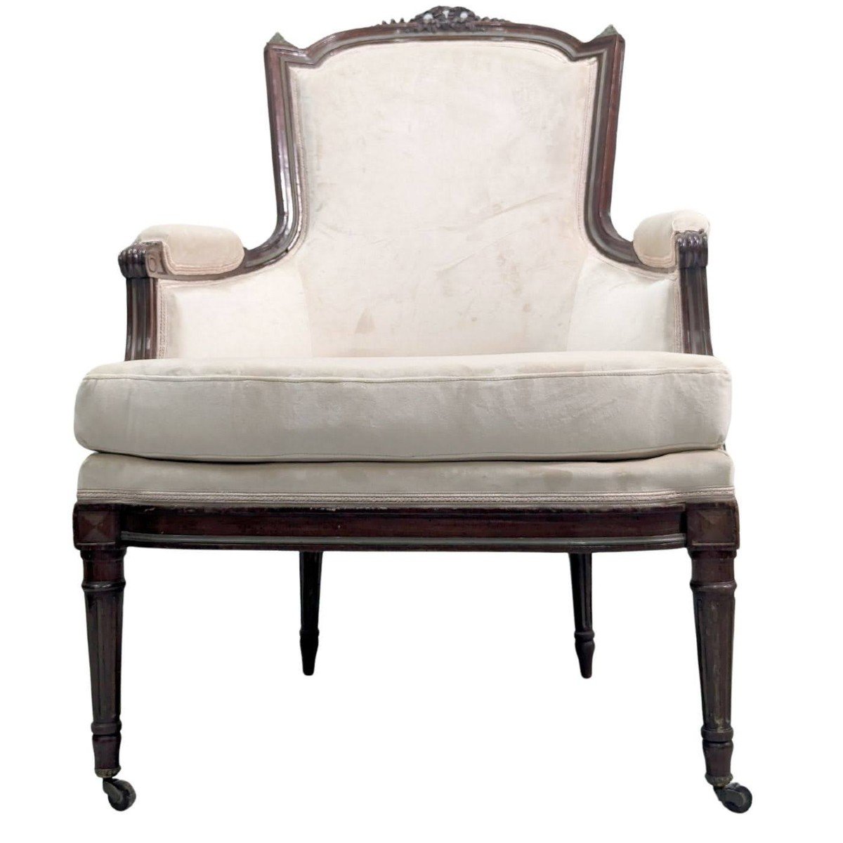 Pair Of Louis XVI Style Bergeres In Mahogany Velvet Reupholstered Late 19th Century -photo-3