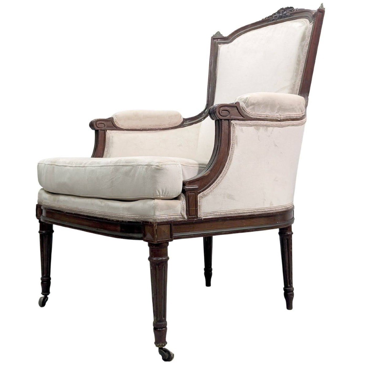 Pair Of Louis XVI Style Bergeres In Mahogany Velvet Reupholstered Late 19th Century -photo-4