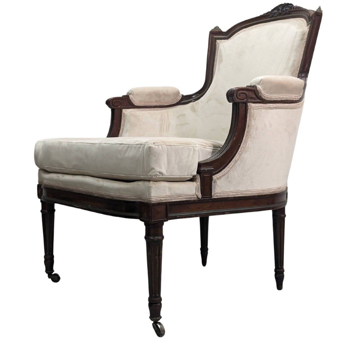 Pair Of Louis XVI Style Bergeres In Mahogany Velvet Reupholstered Late 19th Century -photo-4