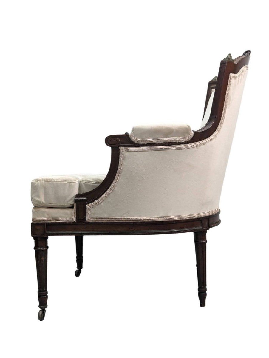 Pair Of Louis XVI Style Bergeres In Mahogany Velvet Reupholstered Late 19th Century -photo-5