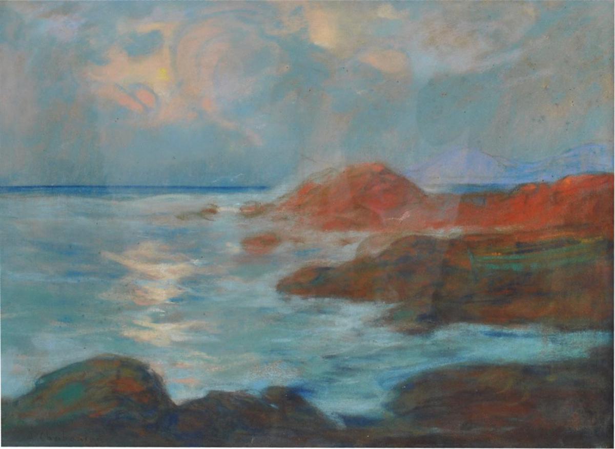 Pair Pastel Seaside By Arsene Chabanian (1864-1949)-photo-1