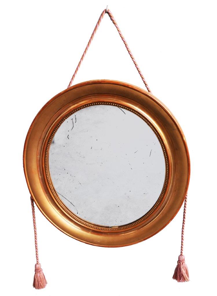 Round Mirror In Golden Wood Beaded Style Louis Philippe Nineteenth