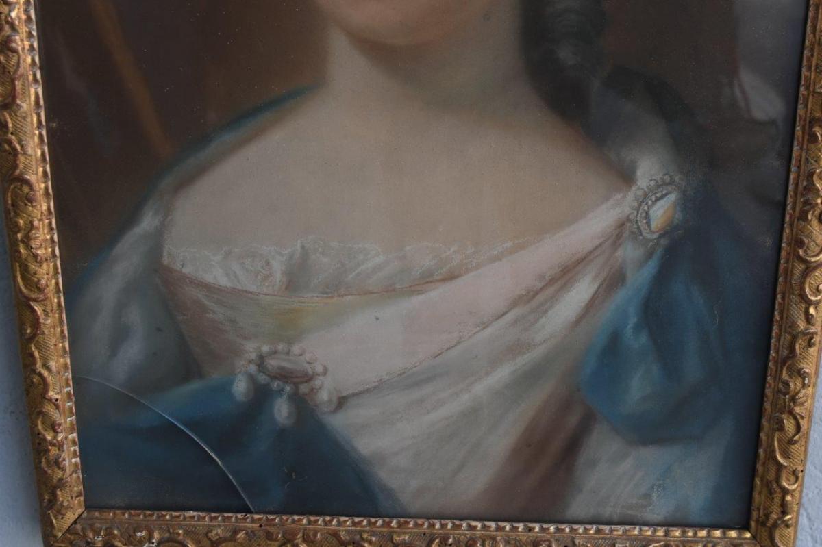 Portrait De Femme Pastel Sous Verre époque XVIIIème-photo-3