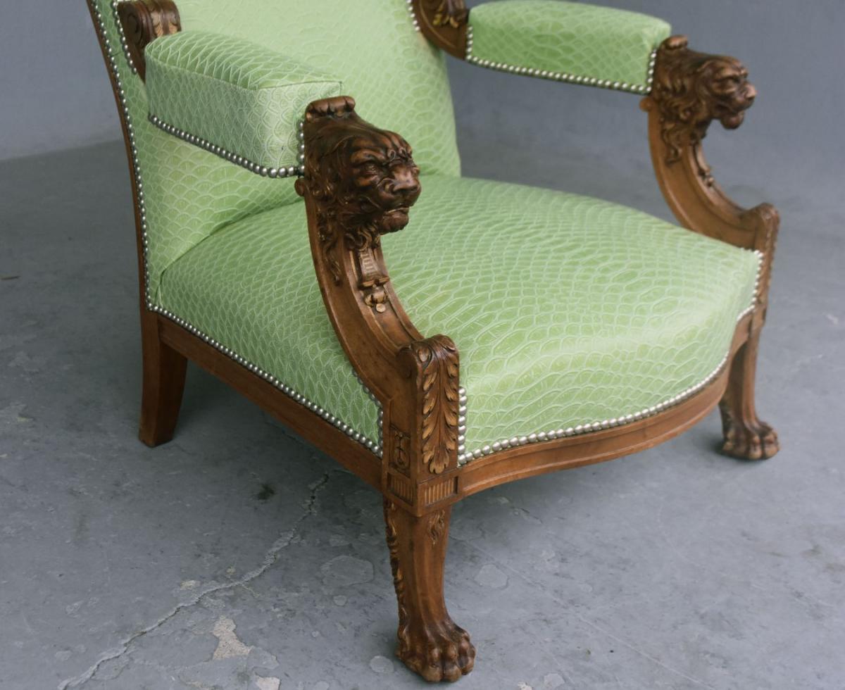 Pair Of Armchairs In Walnut With Lions Feet Claws Late Nineteenth-photo-4