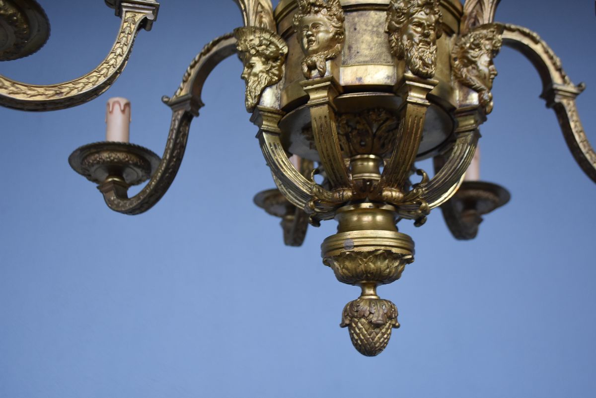 Beautiful Chandelier Louis XIV Napoleon III Gilt Bronze Heads-photo-2