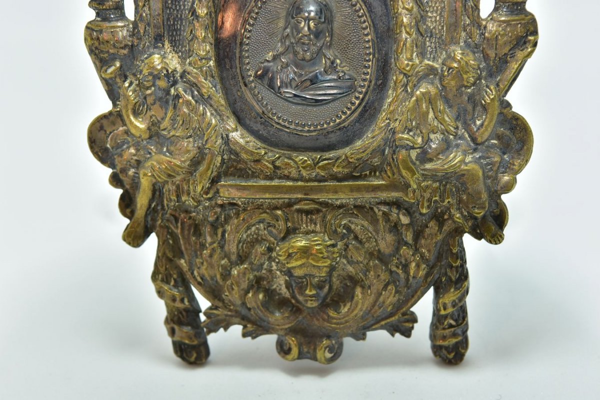 Osculatoire En Bronze Doré Et Argent d'époque Louis XIV-photo-1