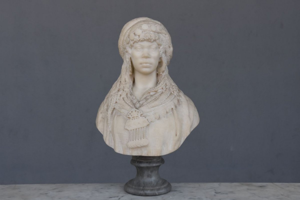 Pair Of Orientalist Busts In Nineteenth Carrara Marble-photo-3