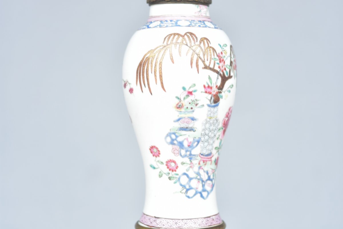19th Century Carcel Oil Lamp On Canton Vase-photo-3
