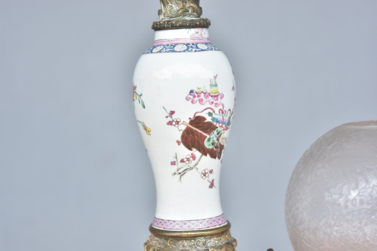 19th Century Carcel Oil Lamp On Canton Vase-photo-5