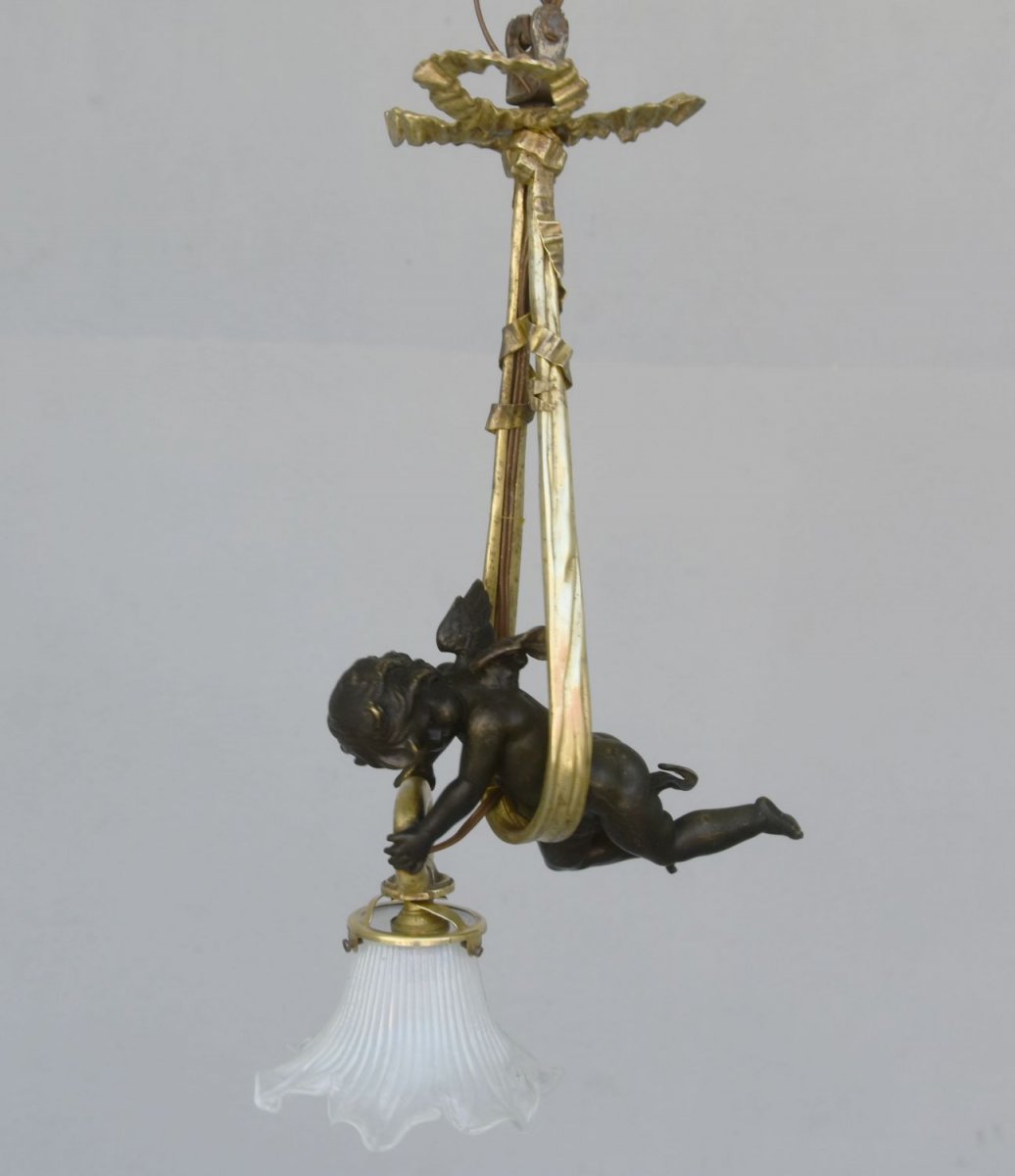 Minuscule Lustre Au Bébé Bronze Doré Napoléon III -photo-1