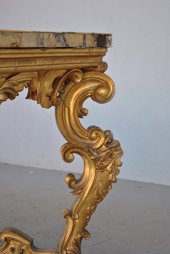 Great Console Rocaille Golden Wood Marble Roman Eighteenth-photo-8