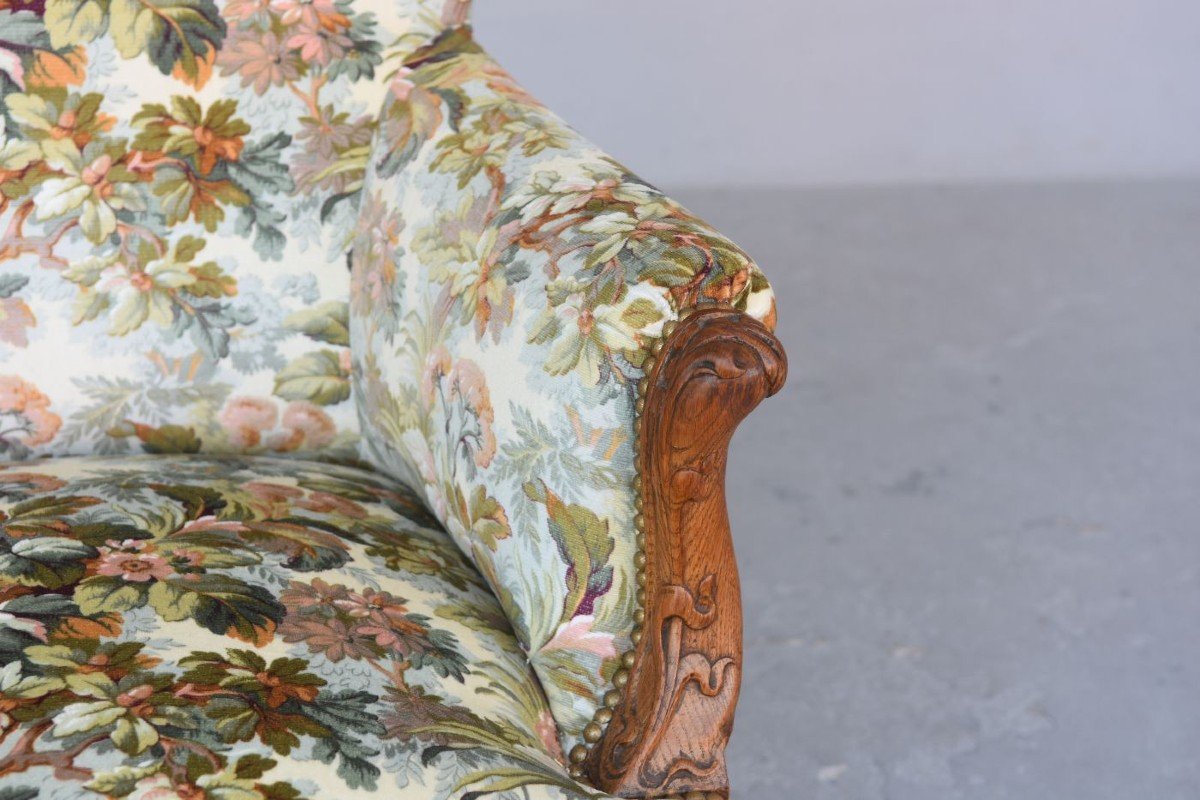 Fauteuil Bergère En Chêne Art Nouveau Tissus Fleuri-photo-3