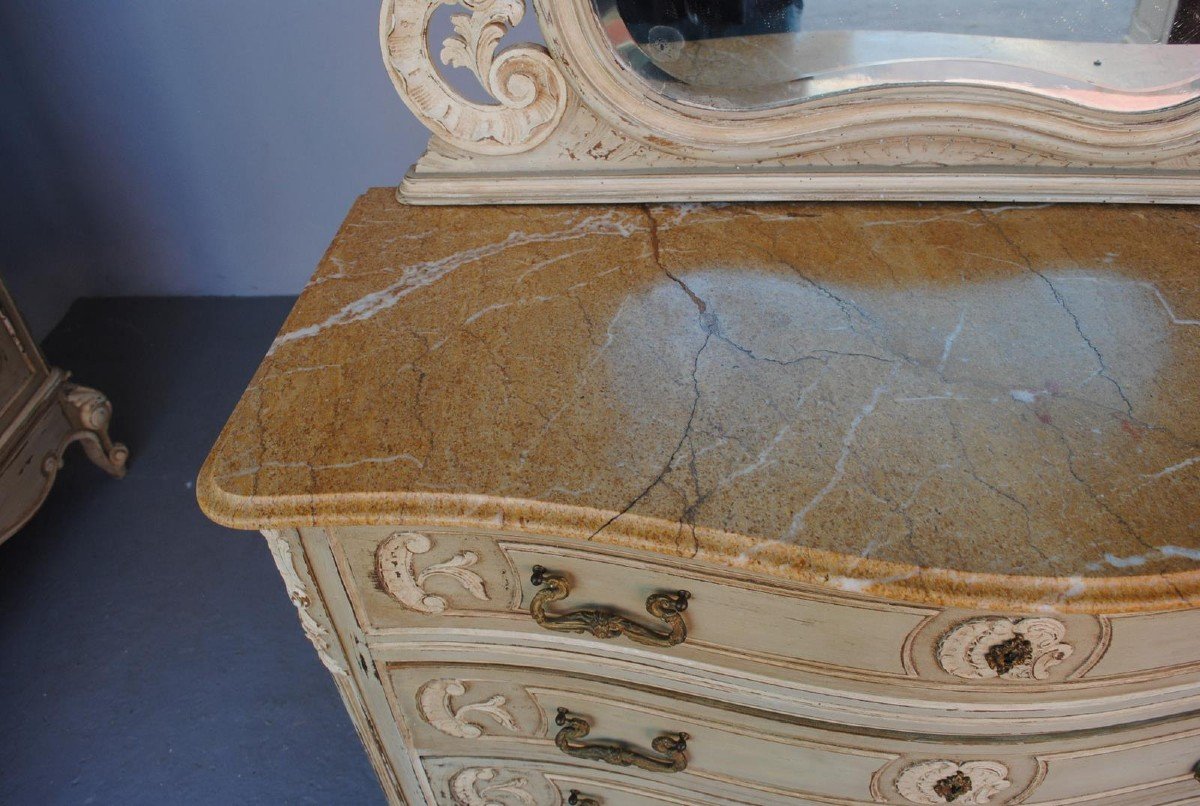 Dressing Table Dresser Louis XV Style Gray Lacquered 1900-photo-3
