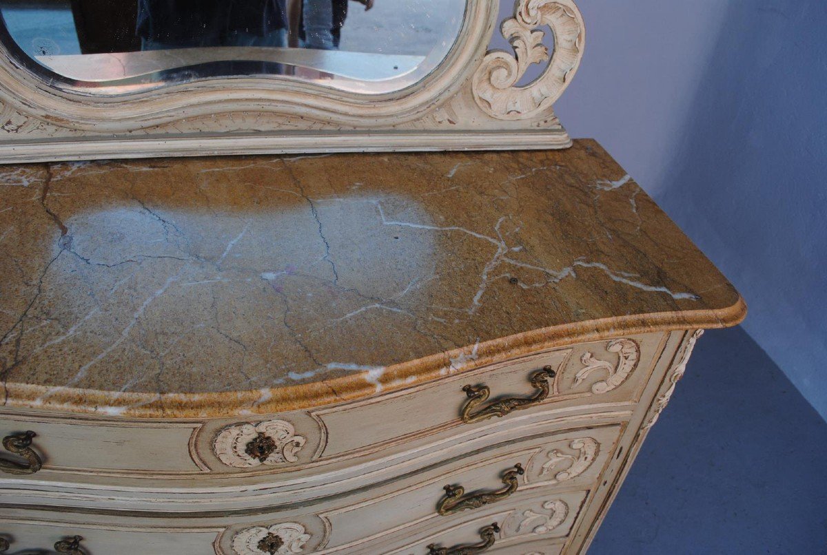 Dressing Table Dresser Louis XV Style Gray Lacquered 1900-photo-7
