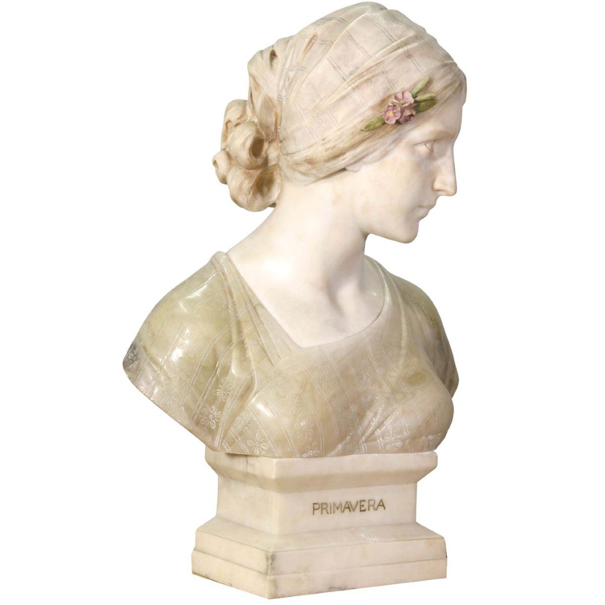 Bust Of Young Woman In Marble And Alabaster-photo-2