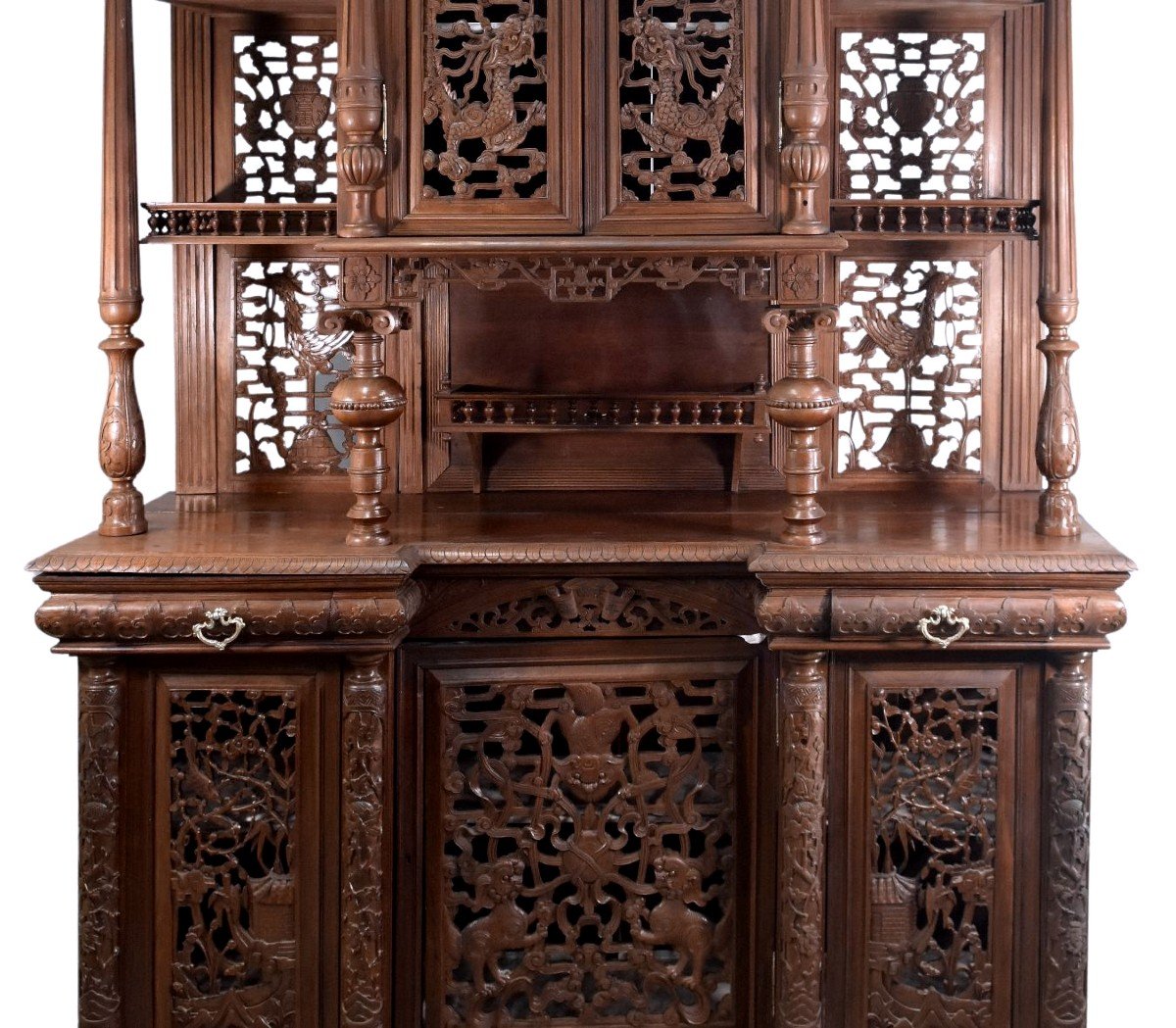 Spectacular Sideboard Two Indochinese Bodies Decorated With Dragons In Rosewood-photo-2