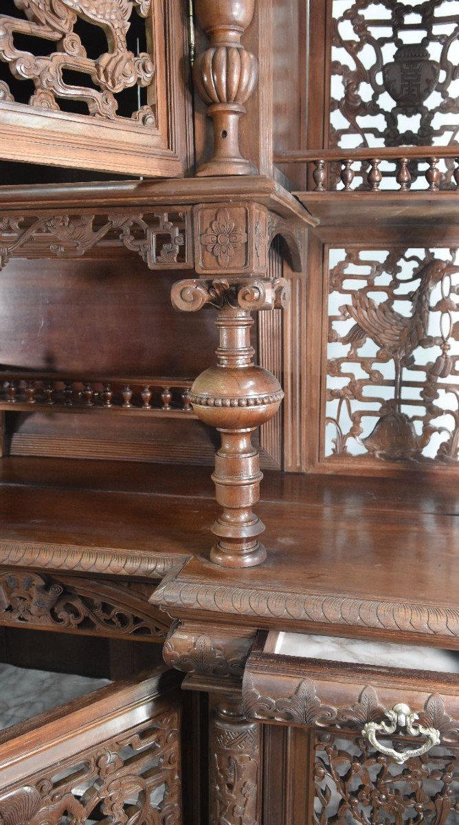 Spectacular Sideboard Two Indochinese Bodies Decorated With Dragons In Rosewood-photo-6