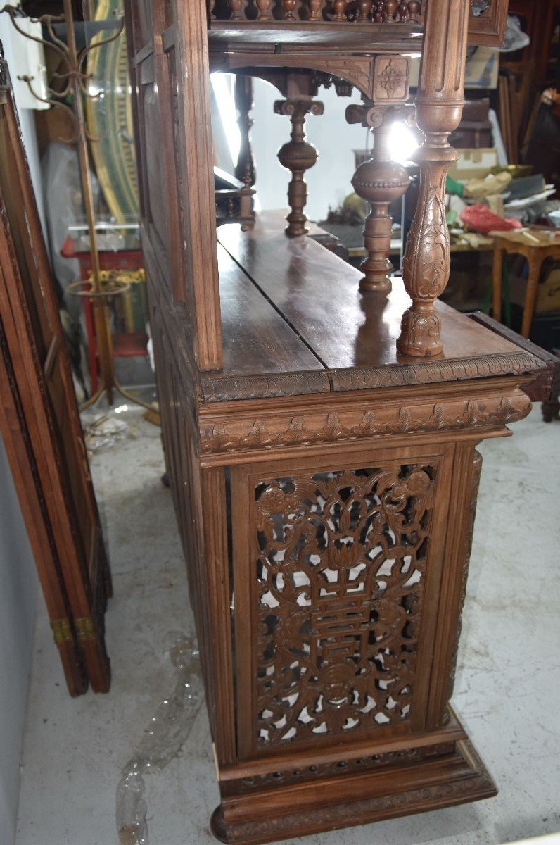 Spectacular Sideboard Two Indochinese Bodies Decorated With Dragons In Rosewood-photo-8