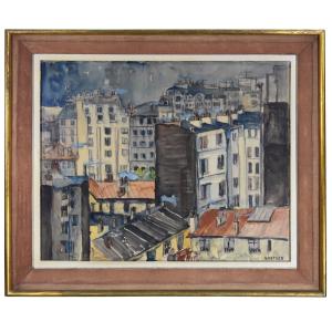 Parisian Roofs Gouache Signed Ginther